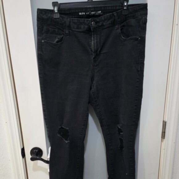 Old Navy Rockstar Jeans Women’s 16R Black Distressed Skinny Raw Hem - Picture 1 of 10